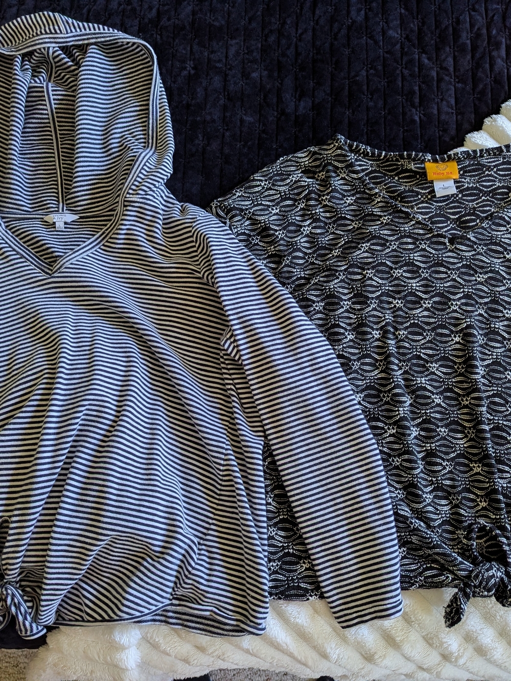 Ruby Rd. Black & White Top & Crown & Ivy Striped Hooded Long-Sleeve Top - Picture 1 of 5